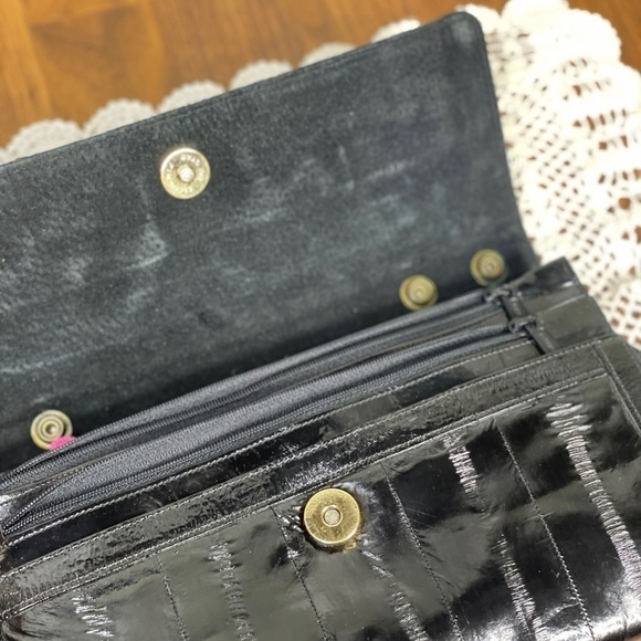 Vintage Genuine Eel Clutch Black Detachable Strap
